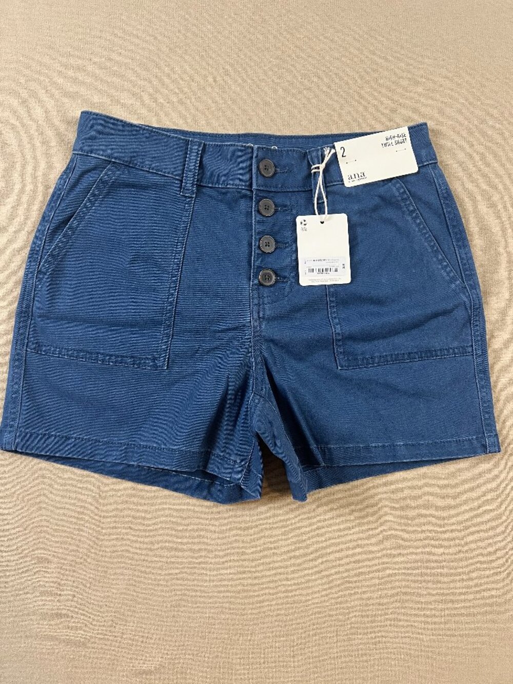 a.n.a. High Rise Button Fly Cotton Twill Utility Shorts Blue‎ Sz 2 coastal retro